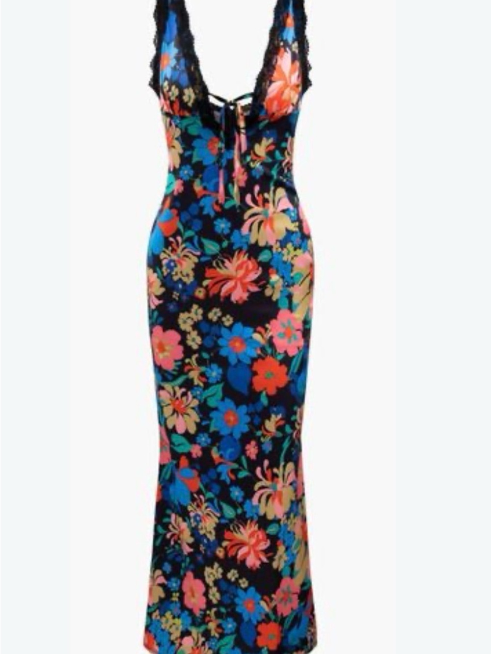 Micas Floral V-Neck Maxi Dress in Multicolor with lace detail